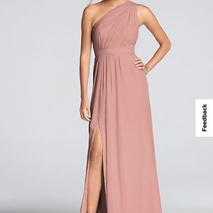 David’s bridal long one shoulder crinkle chiffon dress in color ballet